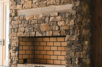 Floor-to-Ceiling Rustic Stone Fireplace detail