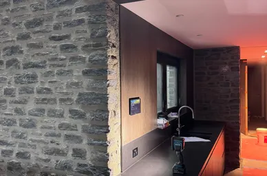 Interior Stone Veneer Columns in an Open Kitchen detail