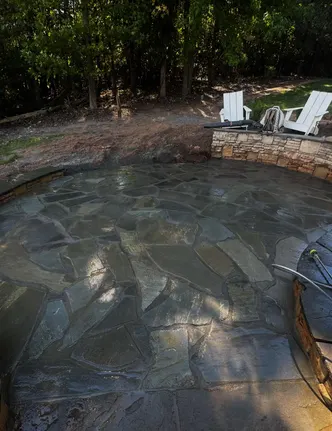 Flagstone Patio and Stone Steps on a Sloped Lot