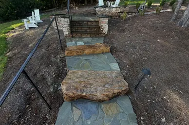 Flagstone Patio and Stone Steps on a Sloped Lot detail