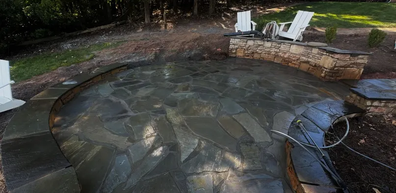 Flagstone Patio and Stone Steps on a Sloped Lot