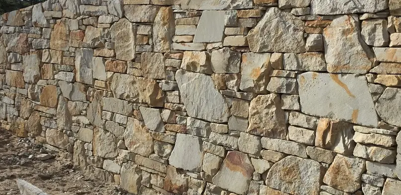 Natural Stone Wall Under Construction