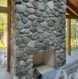 River Rock Porch Columns and Outdoor Fireplace, photo 1