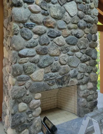River Rock Porch Columns and Outdoor Fireplace