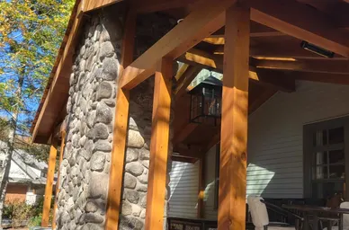 River Rock Porch Columns and Outdoor Fireplace detail